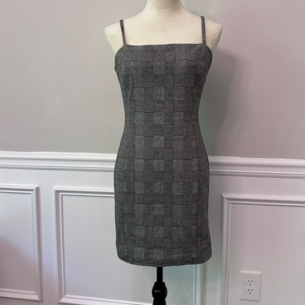 Forever 21 Plaid Square Neck‎ Mini Dress Spaghetti Strap Bodycon Academia - Picture 2 of 14